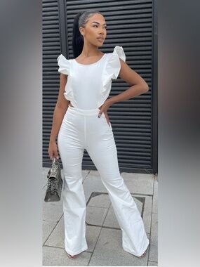 Janis Denim Ruffle Sleeve Wide Leg Jumpsuit size XL